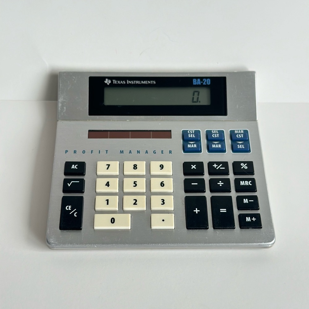 Texas Instruments TI BA-20 Profit Manager Solar Powered Calculator Tested Works